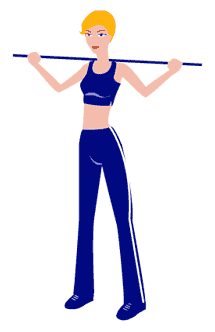 双手持一根健身棒置于肩膀上